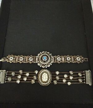 Vintage Silver-Tone Women's Bracelet Set with Blue and Clear Accents